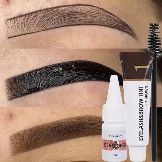 Lash and brow tint applied to brow